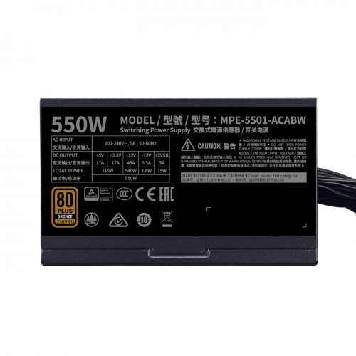 Cooler Master MWE 550W V2 230V Non-Modular 80 Plus Bronze Power Supply - Image 3