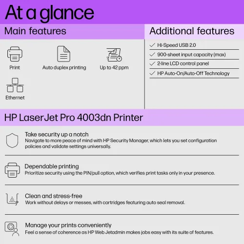 HP LaserJet Pro 4003dn Single Function Mono Laser Printer - Image 5