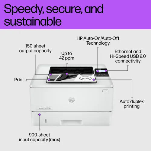 HP LaserJet Pro 4003dn Single Function Mono Laser Printer - Image 4